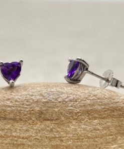 Tiny February Birthstone Amethyst Earrings White Gold Platinum LS6655