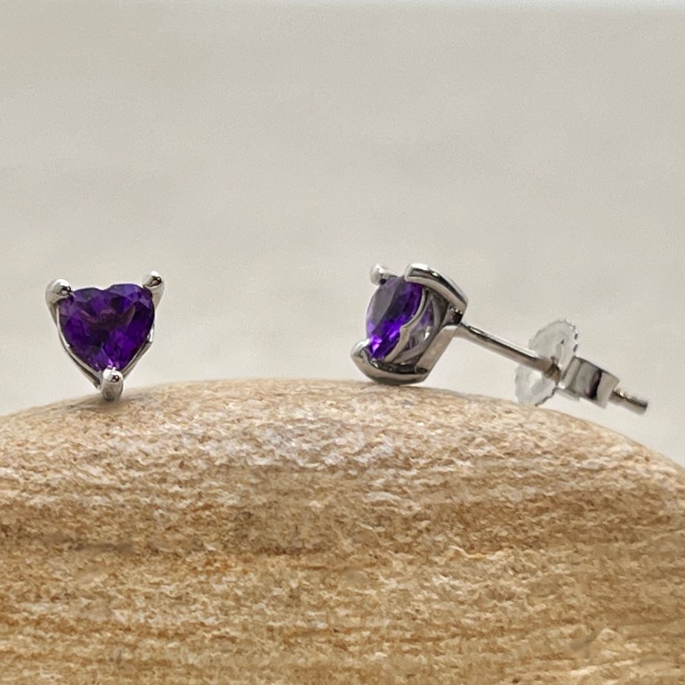 Tiny February Birthstone Amethyst Earrings White Gold Platinum LS6655