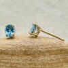 Tiny Oval Cut Aquamarine March Birthstone Earrings Yellow Gold LS6671