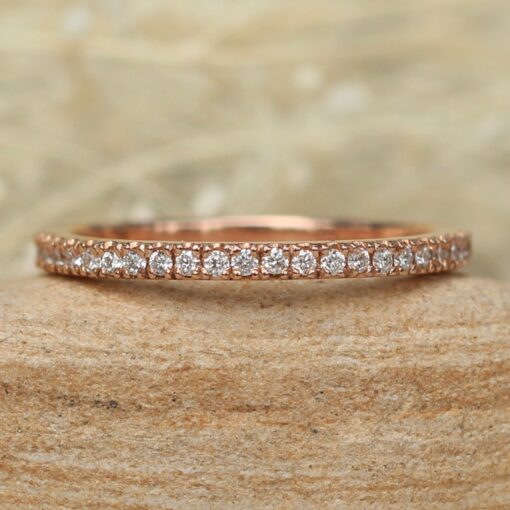 White Diamond Wedding Band Half Eternity in 14k Rose Gold LS2073