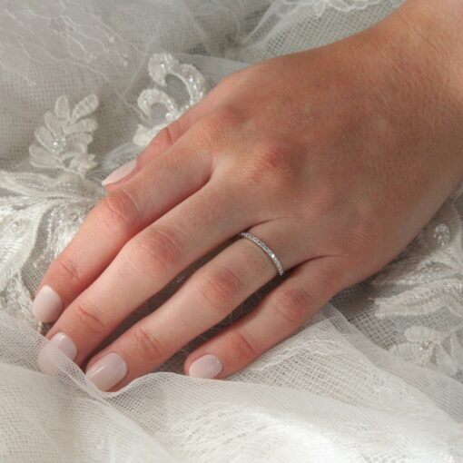 White Diamond Wedding Band Handmade Hand Shot 14k White Gold LS6628