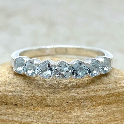 Round Aquamarine Scalloped Band for March in 14k White Gold LS5363