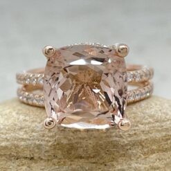 Square Cushion Morganite Bridal Set with Diamonds 14k Rose Gold LS6712