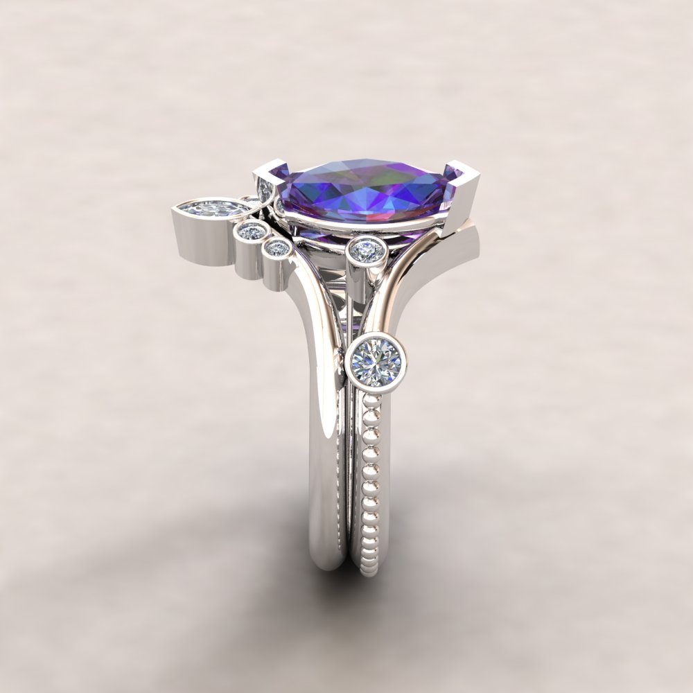 Custom Marquise Lab Alexandrite and Diamond Wedding Set - Image 8