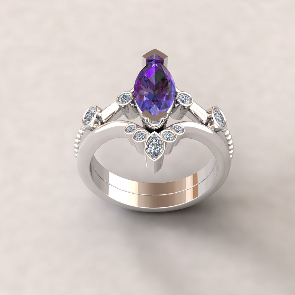 Custom Marquise Lab Alexandrite and Diamond Wedding Set - Image 9