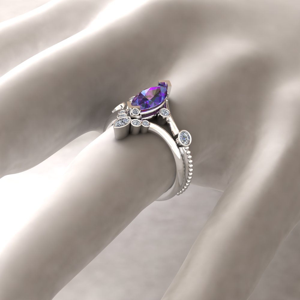 Custom Marquise Lab Alexandrite and Diamond Wedding Set - Image 7