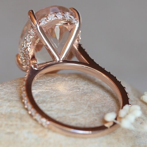 AAA Light Peach Morganite Ring Cathedral Style Shank Rose Gold LS6204