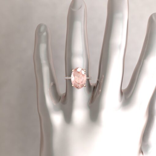 Almost Eternity Elongated Oval Morganite Diamond Ring Rose Gold LS6204
