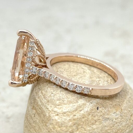 Cathedral Shank Morganite Ring with Filigree in 14k Rose Gold LS6700