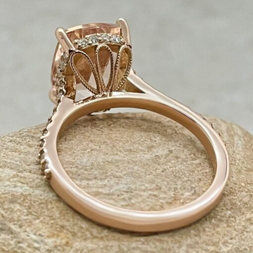 Cushion Cut Morganite Engagement Ring Filigree Basket Rose Gold LS6648
