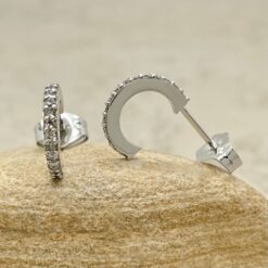Diamond Hoop Earrings Push Back Posts Solid White Gold Platinum LS6629