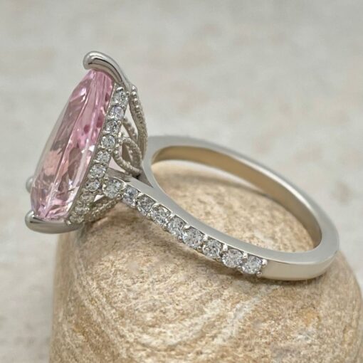 Elegant Pear Cut Pure Pink Morganite Ring White Gold Platinum LS6696