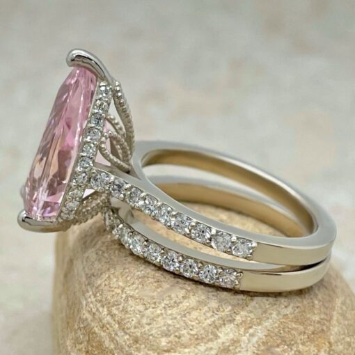 Elegant Pink Morganite Diamond Bridal Set White Gold Platinum LS6659