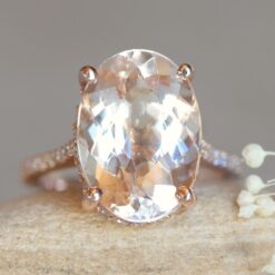 Elongated Oval Light Peach Morganite Engagement Ring Rose Gold LS6204