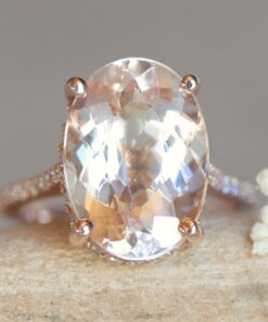 Elongated Oval Light Peach Morganite Engagement Ring Rose Gold LS6204