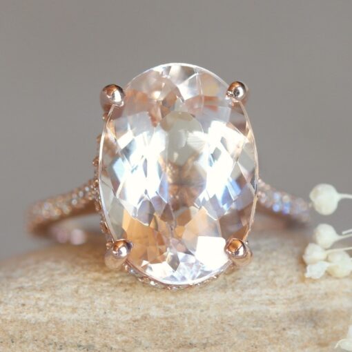 Elongated Oval Light Peach Morganite Engagement Ring Rose Gold LS6204