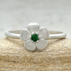 Emerald Birthstone Flower Ring for May in 14k White Gold LS4574