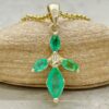 Five Stone Marquise Emerald Pendant Diamond Accent Yellow Gold LS6722