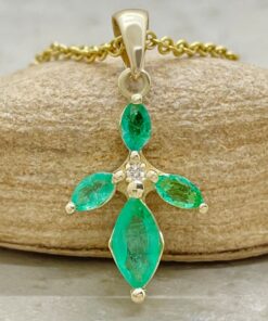 Five Stone Marquise Emerald Pendant Diamond Accent Yellow Gold LS6722