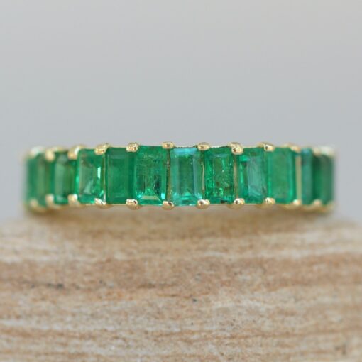 Full Eternity Emerald Ring May Birthstone Band 14k Yellow Gold LS6314