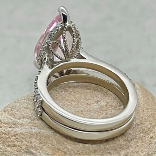 Genuine Morganite Ring Set Filigree Basket White Gold Platinum LS6659