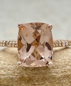 Genuine Peach Pink Morganite Gemstone Engagement Ring Rose Gold LS6648