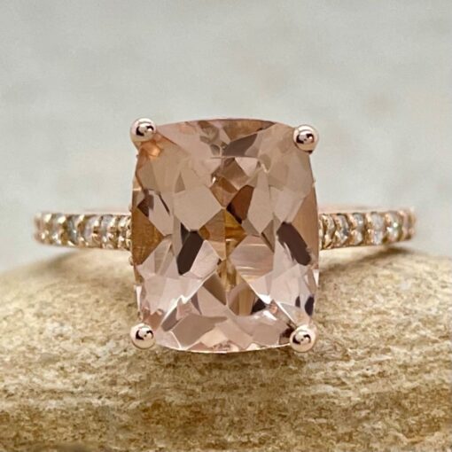 Genuine Peach Pink Morganite Gemstone Engagement Ring Rose Gold LS6648