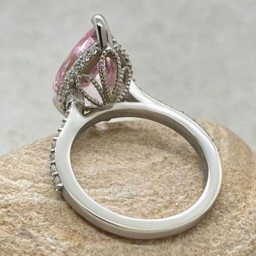 Genuine Pink Morganite Ring Filigree Basket White Gold Platinum LS6696