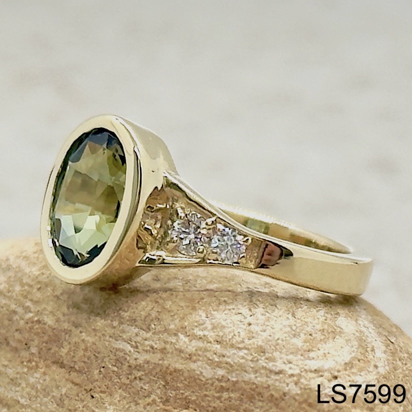 Laurie Sarah Custom Design Bevel Set Green Sapphire Ring - LS7599