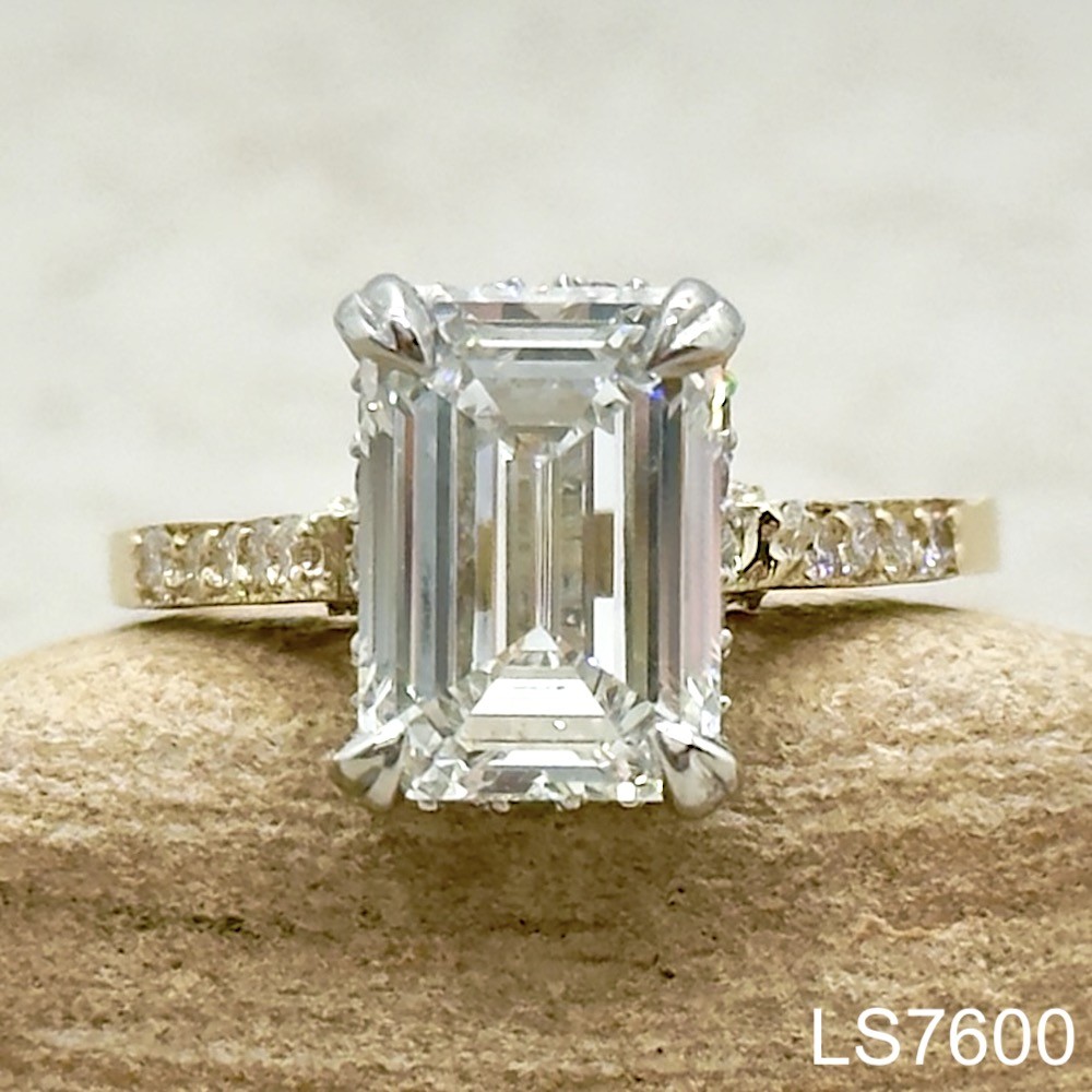 Laurie Sarah Custom Design Emerald Cut Lab Diamond Ring with Two Tone Gold - LS7600