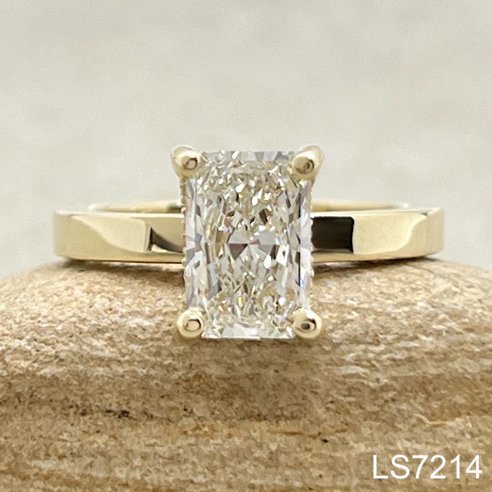 Laurie Sarah Custom Design Lab Diamond Solitaire Ring Radiant Cut in Yellow Gold LS7214