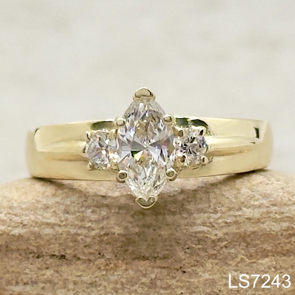 Laurie Sarah Custom Design Marquise Diamond Three Stone Ring in Yellow Gold - LS7243