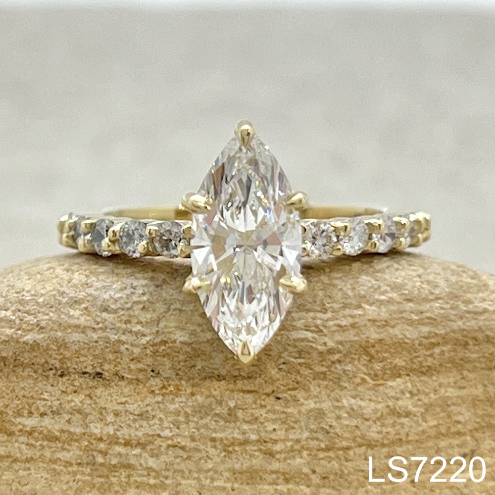 Laurie Sarah Custom Design Marquise Lab Diamond Ring with Half Eternity in Yellow Gold - LS7220