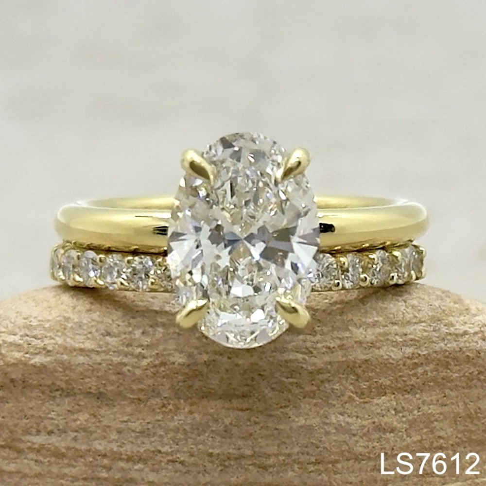 Laurie Sarah Custom Design Oval Solitaire Lab Diamond Ring with Diamond Band in Yellow Gold - LS7303