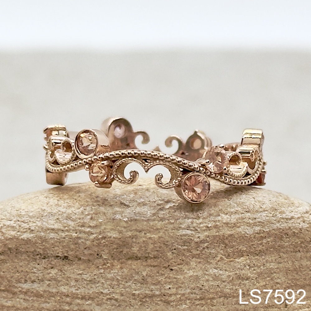Laurie Sarah Custom Design Peachy Pink Sapphire Art Nouveau Filigree Wedding Band - LS7592