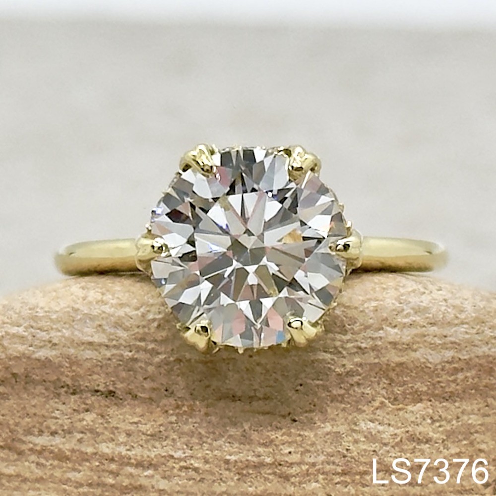 Laurie Sarah Custom Design Round Diamond Solitaire Ring with Six Prongs in Yellow Gold - LS7376
