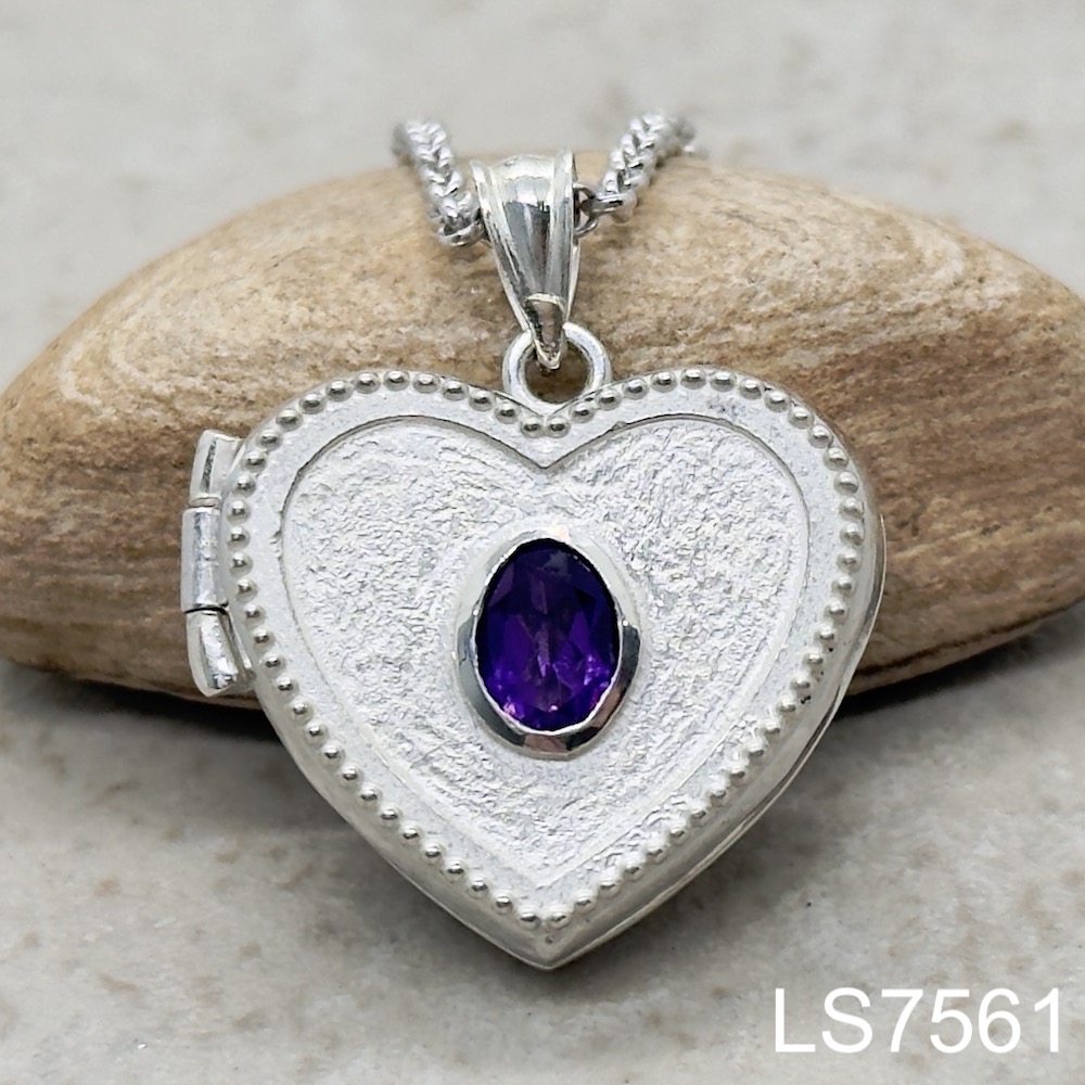 Laurie Sarah Custom Design Silver Heart Locket with Amethyst - LS7561