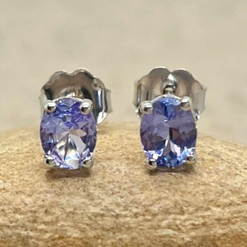 Oval Tanzanite Stud Earrings with Filigree Baskets Light Purple