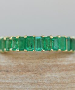 Natural Emerald Stacking Band May Birthstone Ring Yellow Gold LS6314