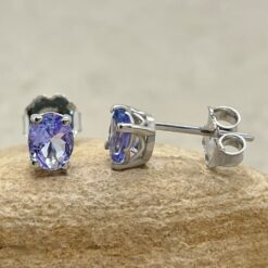 Oval Cut Tanzanite Earrings Filigree Basket White Gold Platinum LS6553
