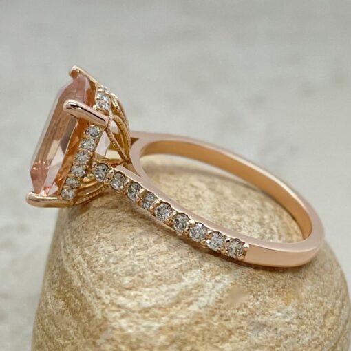 Peach Morganite Diamond Hidden Halo Engagement Ring Rose Gold LS6648