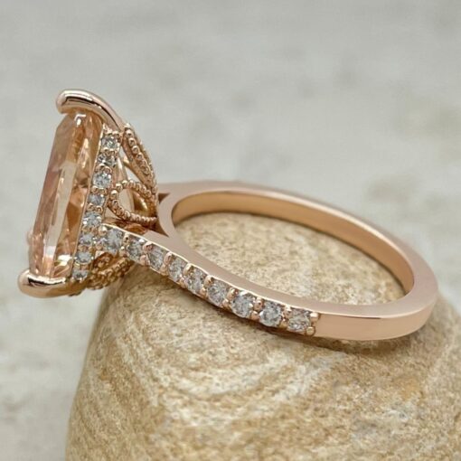 Peach Pink Morganite Ring Diamond Half Eternity Shank Rose Gold LS6700