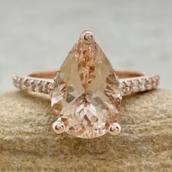 Peachy Pink Morganite Engagement Ring Beaded Filigree Rose Gold LS6700
