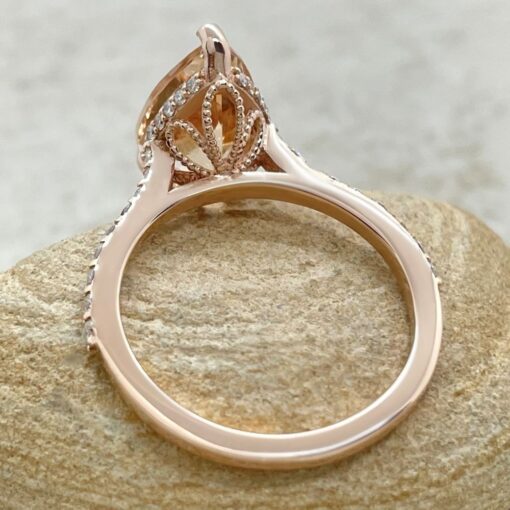 Pear Cut Peach Morganite Diamond Ring Filigree Basket Rose Gold LS6700