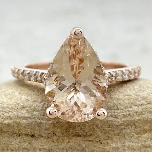 Pear Morganite Engagement Ring with Diamonds in 18k Rose Gold LS6700