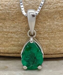 Pear Shape Emerald Pendant May Birthstone White Gold Platinum LS6735
