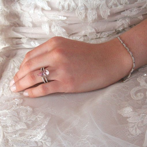 Pink Morganite Engagement Ring Pear Hand Shot 14k White Gold LS6696