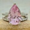 Pure Pink Morganite Diamond Bridal Ring Set White Gold Platinum LS6659