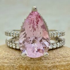 Pure Pink Morganite Diamond Bridal Ring Set White Gold Platinum LS6659