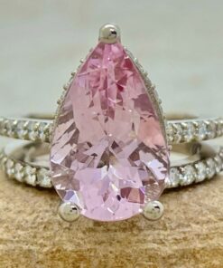 Pure Pink Morganite Diamond Bridal Ring Set White Gold Platinum LS6659
